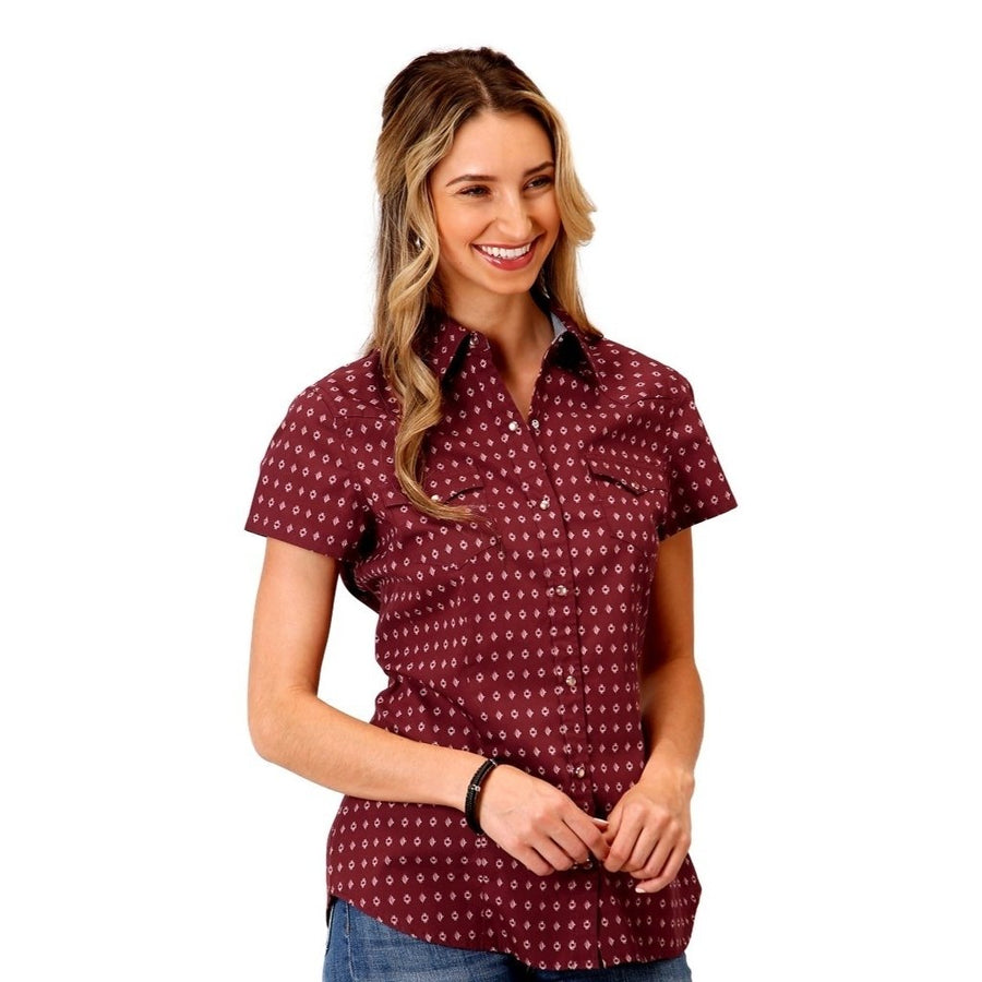 Roper Western Shirt Womens S/S Diamond Snap Red 03-051-0064-0311 RE Image 1