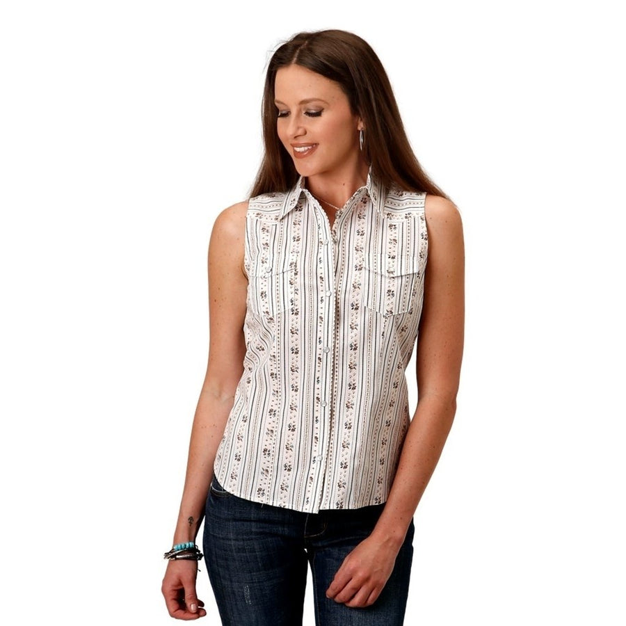 Roper Western Shirt Womens Stripe Sleeveless White 01-052-0019-3058 WH Image 1