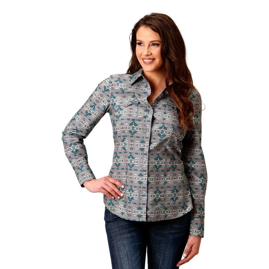 Roper Western Shirt Womens Long Sleeve Aztec 03-050-0067-0304 GY Image 1