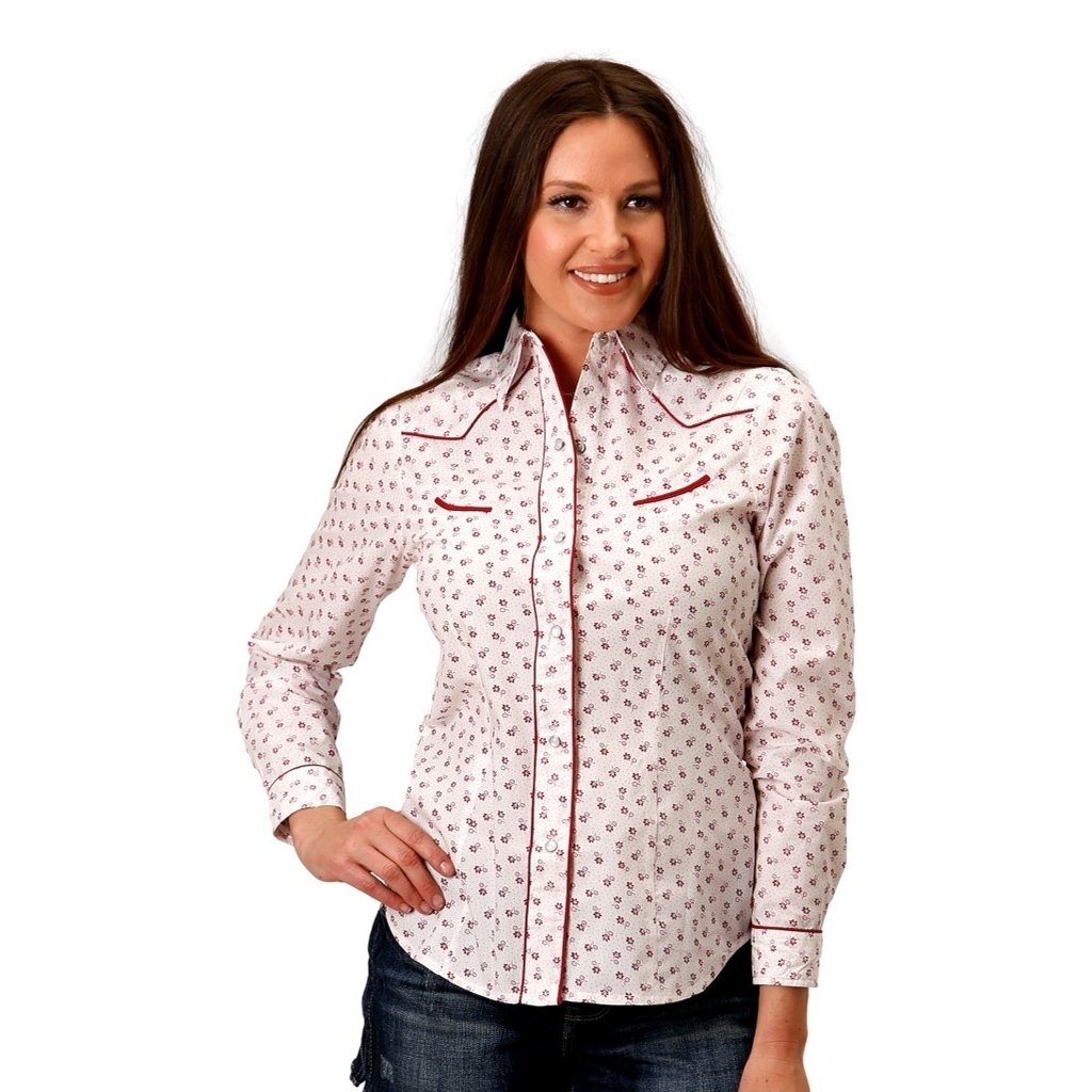 Roper Western Shirt Womens L/S Floral White 01-050-0086-3057 WH Image 1