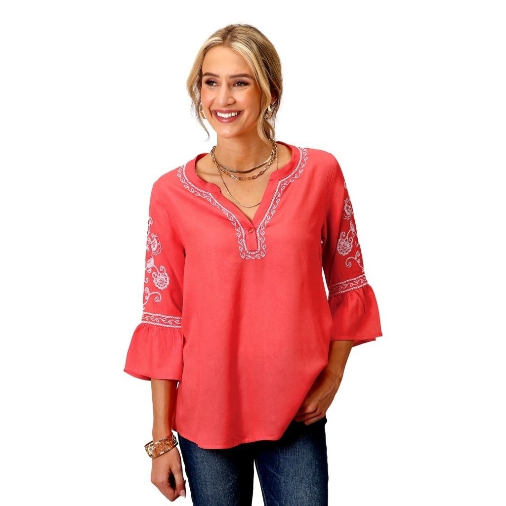 Roper Western Shirt Womens 3/4 Embroidery Orange 03-050-0565-3022 OR Image 1