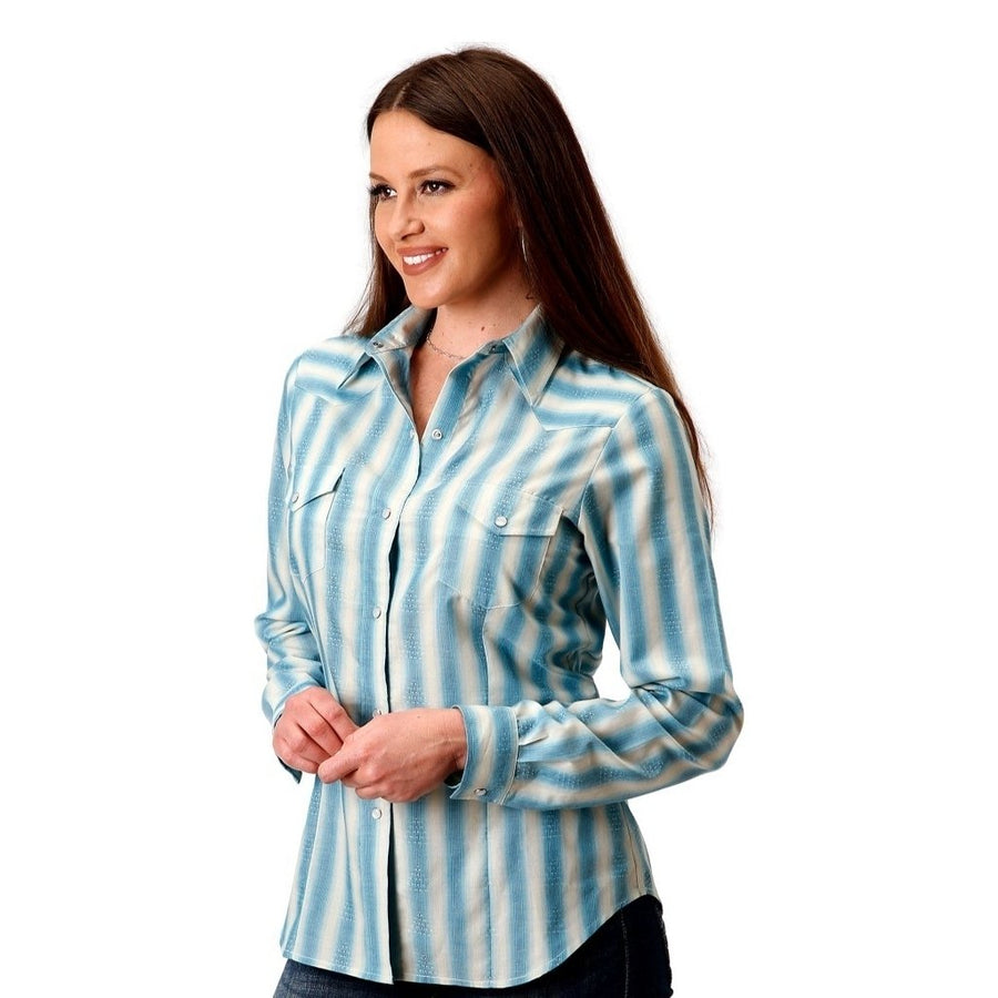 Roper Western Shirt Womens Ombre Stripe L/S Blue 01-050-0044-0250 BU Image 1