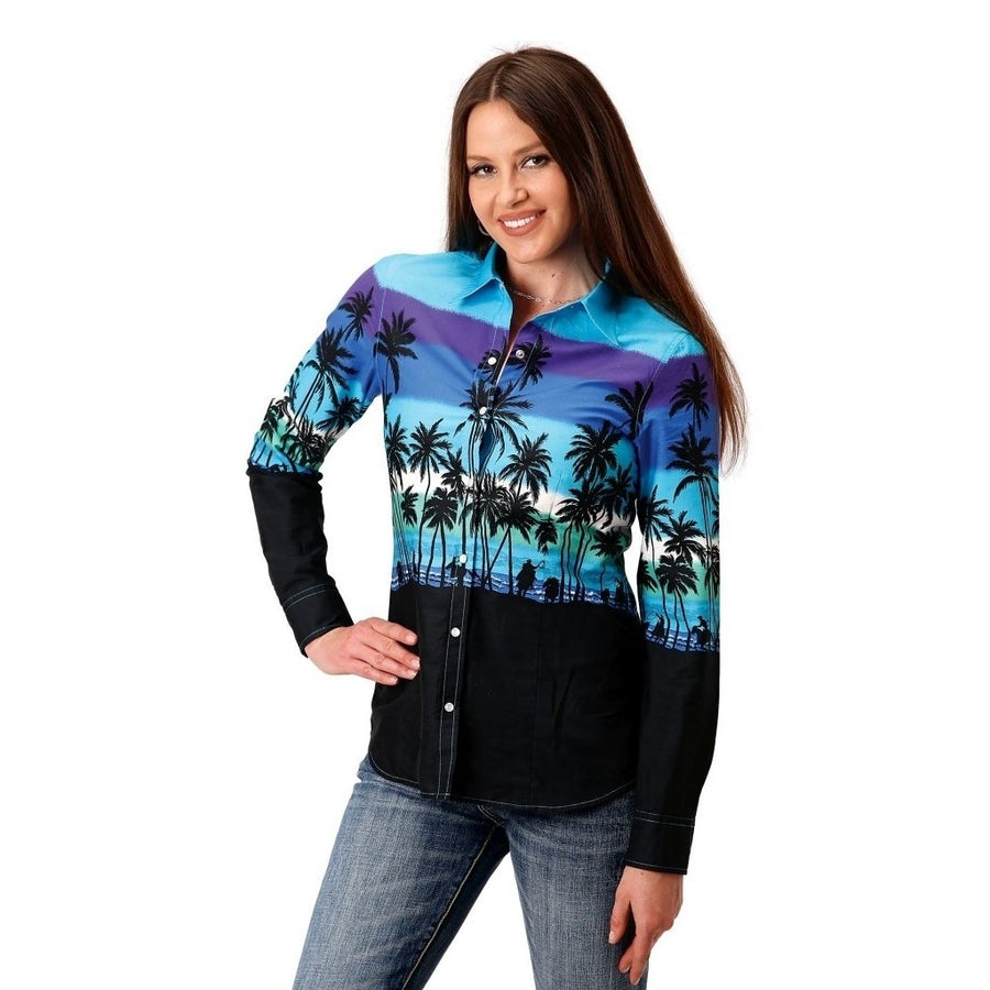 Roper Western Shirt Womens L/S Snap Beach Blue 03-050-0421-0306 BU Image 1