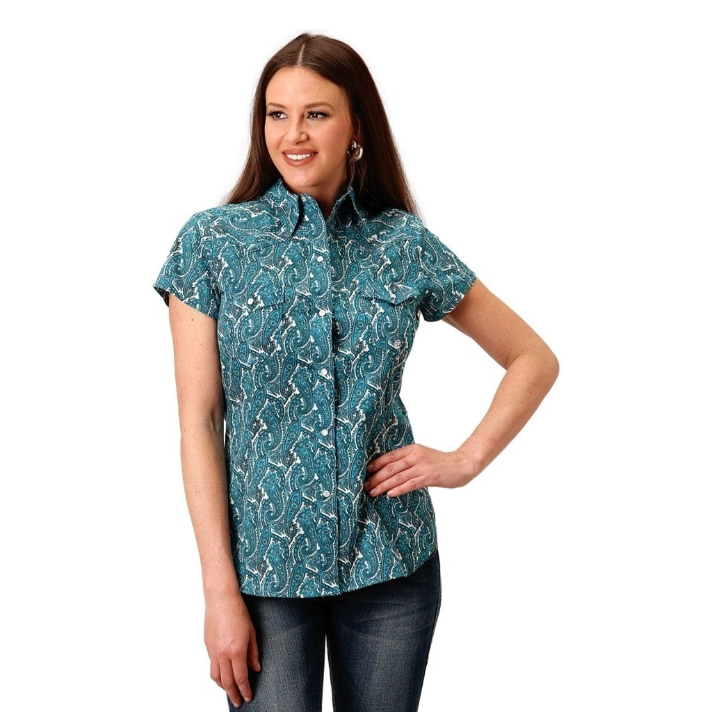 Roper Western Shirt Womens S/S Snap Turquoise 03-051-0225-2016 BU Image 1