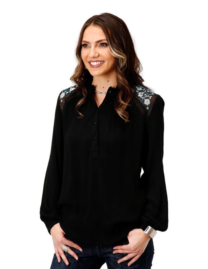 Roper Western Shirt Womens L/S Embroidery Black 03-050-0565-7041 BL Image 1