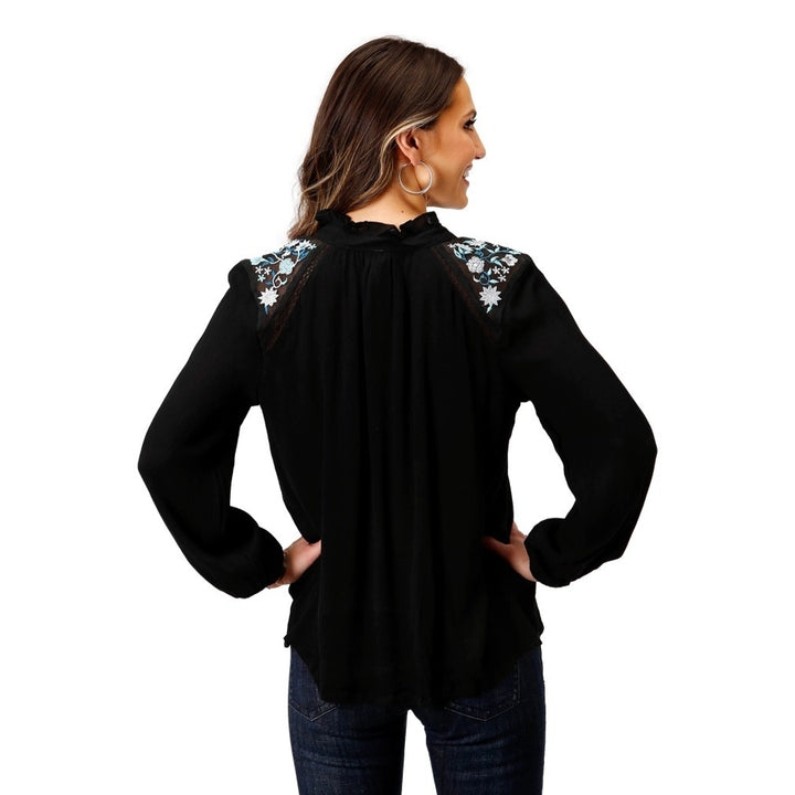 Roper Western Shirt Womens L/S Embroidery Black 03-050-0565-7041 BL Image 2