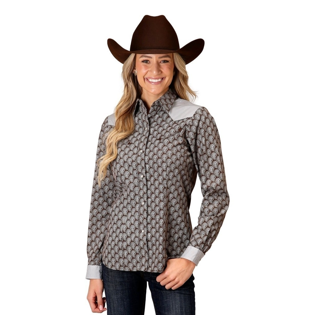 Roper Western Shirt Womens L/S Snap Print Brown 01-050-0087-0704 BR Image 1