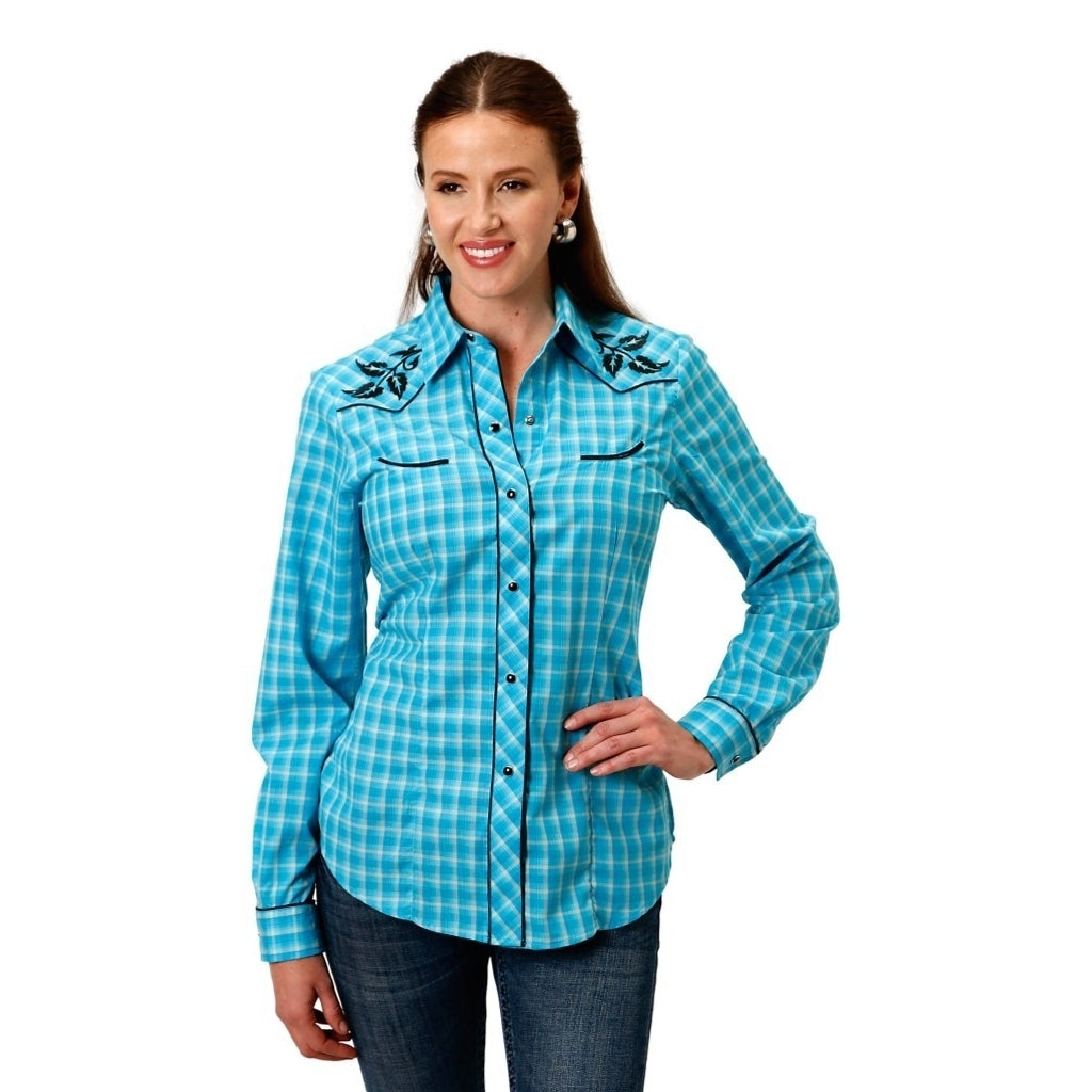 Roper Western Shirt Womens L/S Plaid Turquoise 01-050-0016-3051 BU Image 1