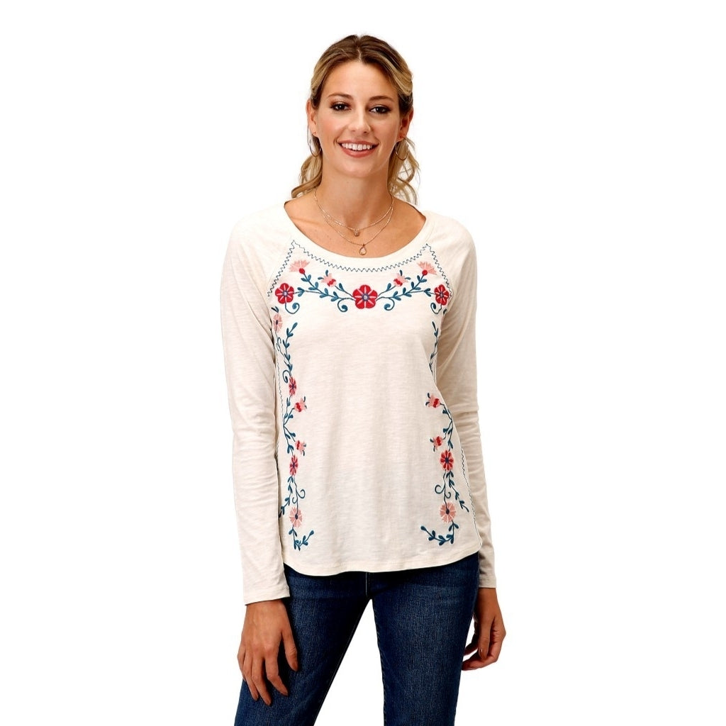 Roper Western Shirt Womens L/S Tee Floral Cream 03-038-0513-7035 WH Image 1