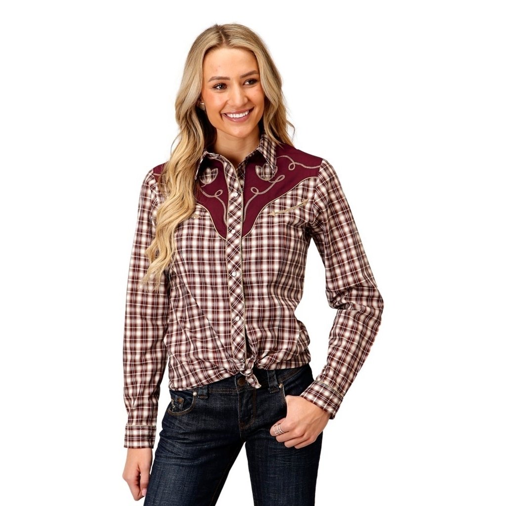 Roper Western Shirt Womens L/S Small Scale Wine 01-050-0024-6073 WI Image 1