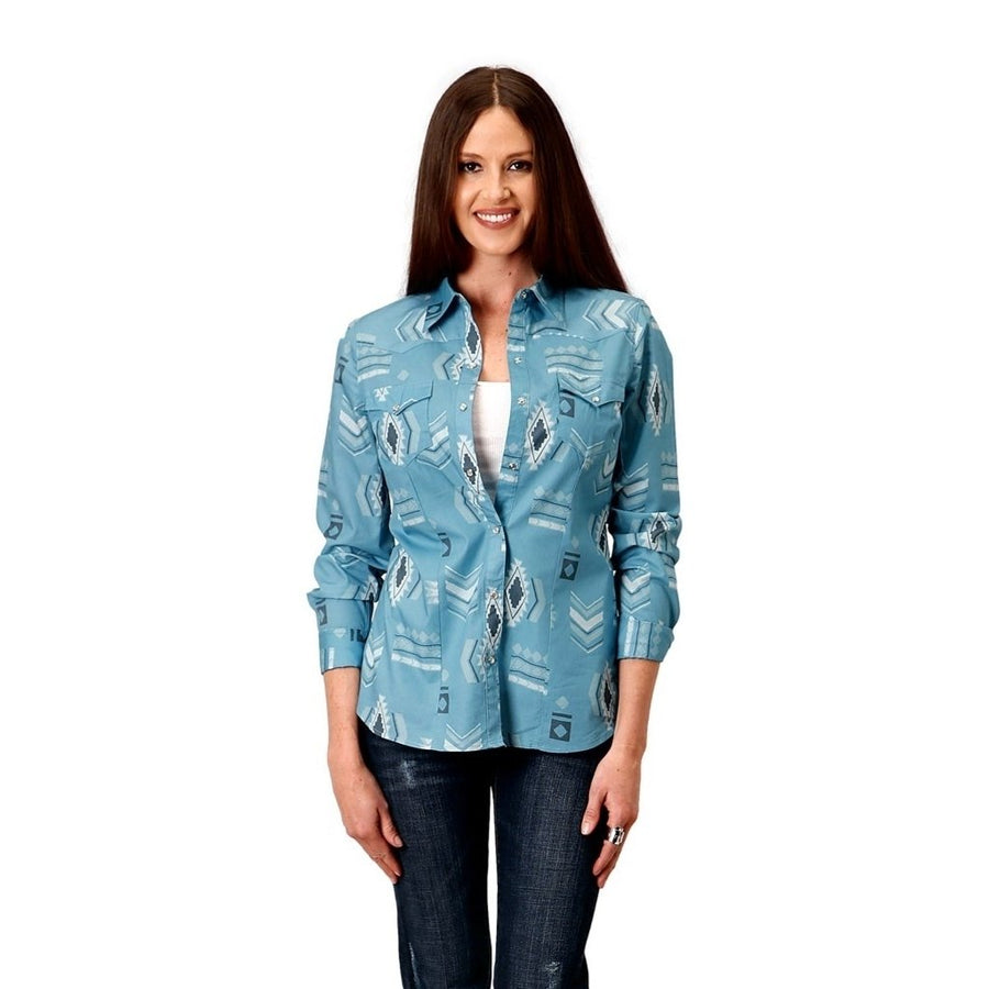 Roper Western Shirt Womens L/S Aztec Snap Blue 03-050-0064-0367 BU Image 1