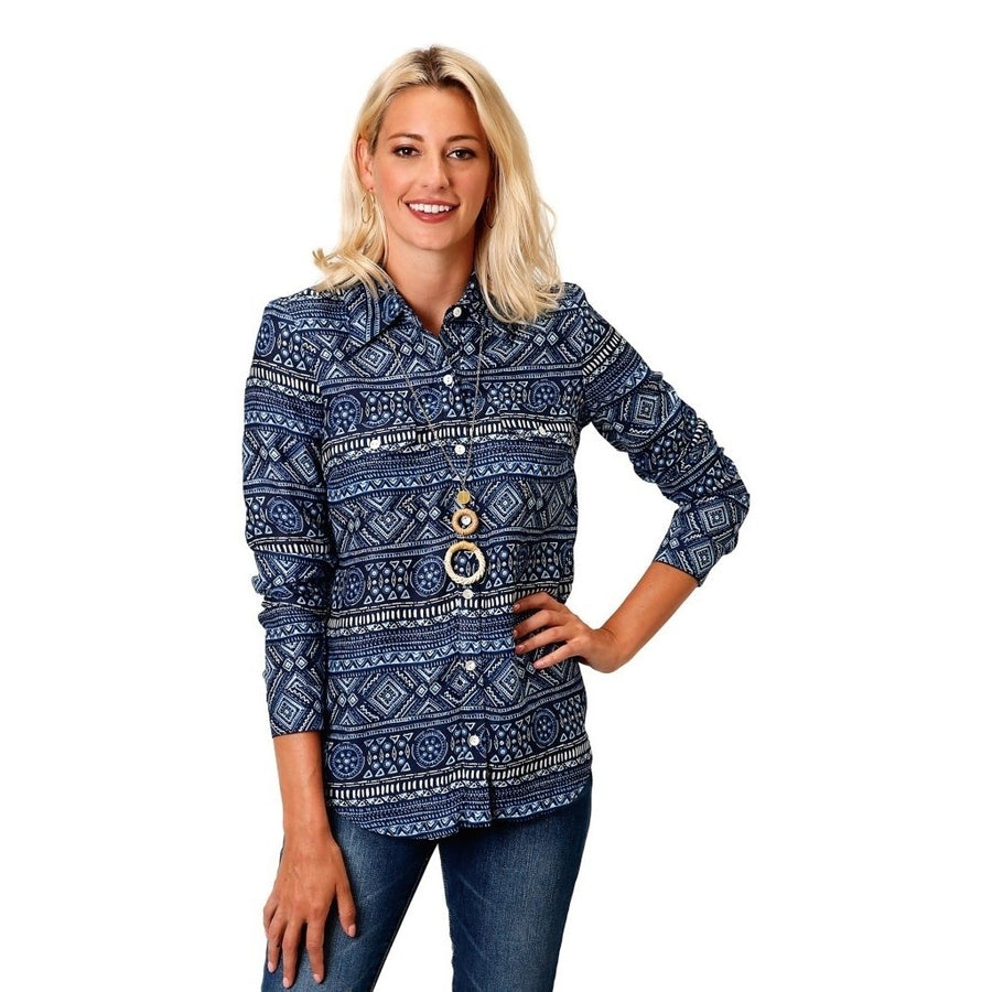 Roper Western Shirt Womens L/S Tribal Tail Blue 03-050-0590-5025 BU Image 1