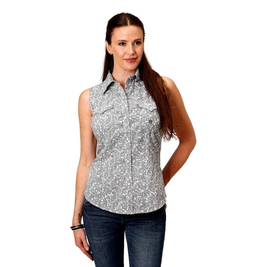 Roper Western Shirt Womens Tank Paisley White 03-052-0225-2012 WH Image 1