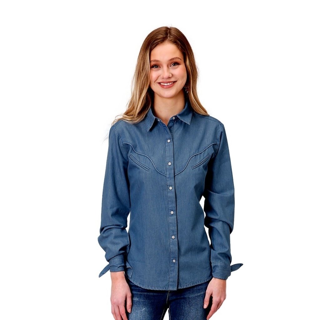 Roper Western Shirt Womens Long Sleeve Blue 03-050-0594-2024 BU Image 1