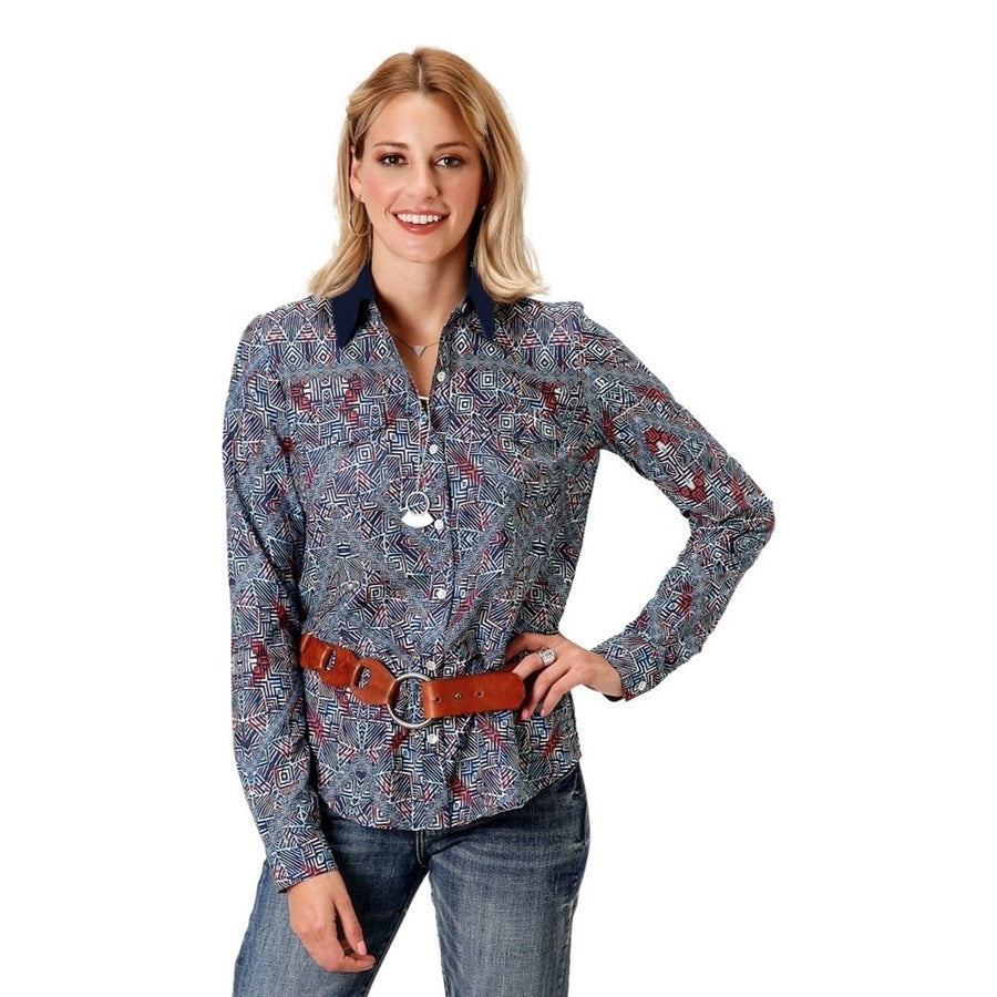 Roper Western Shirt Womens L/S Studio West Blue 03-050-0590-3065 BU Image 1