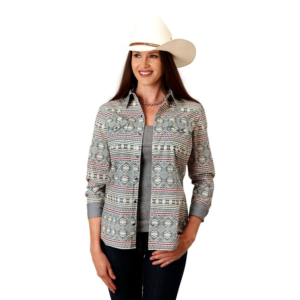 Roper Western Shirt Womens L/S Tribal Snap Gray 03-050-0067-0368 GY Image 1