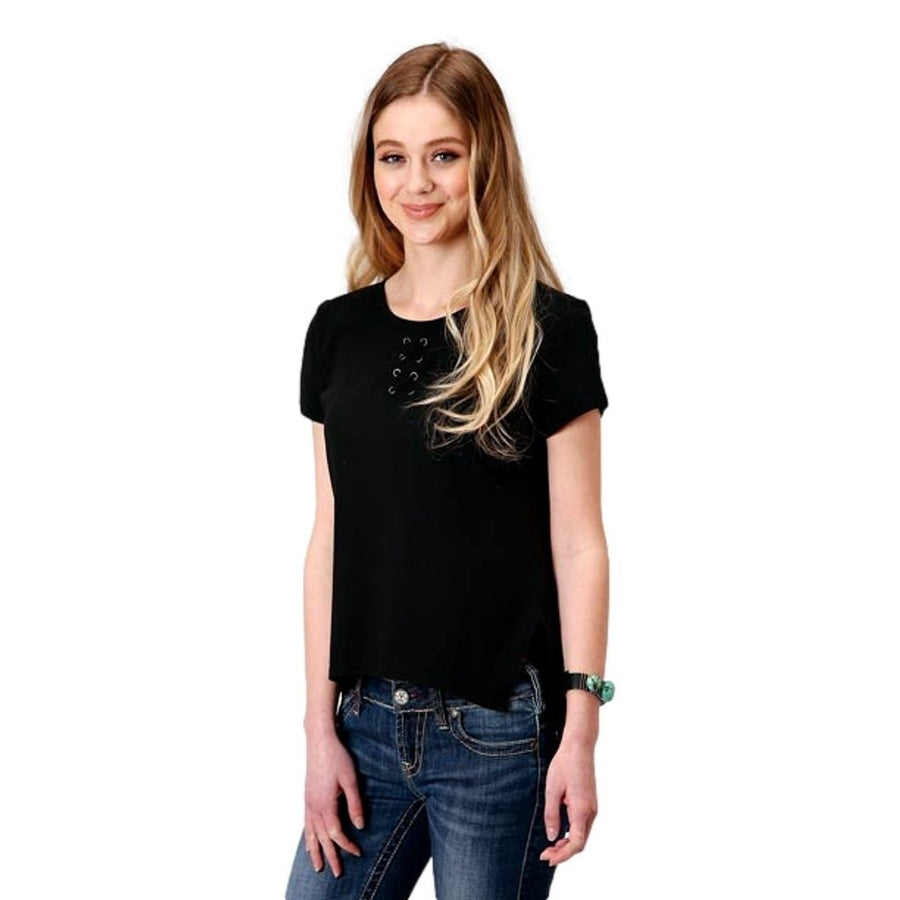 Roper Western Shirt Womens S/S Relaxed Black 03-039-0514-2041 BL Image 1