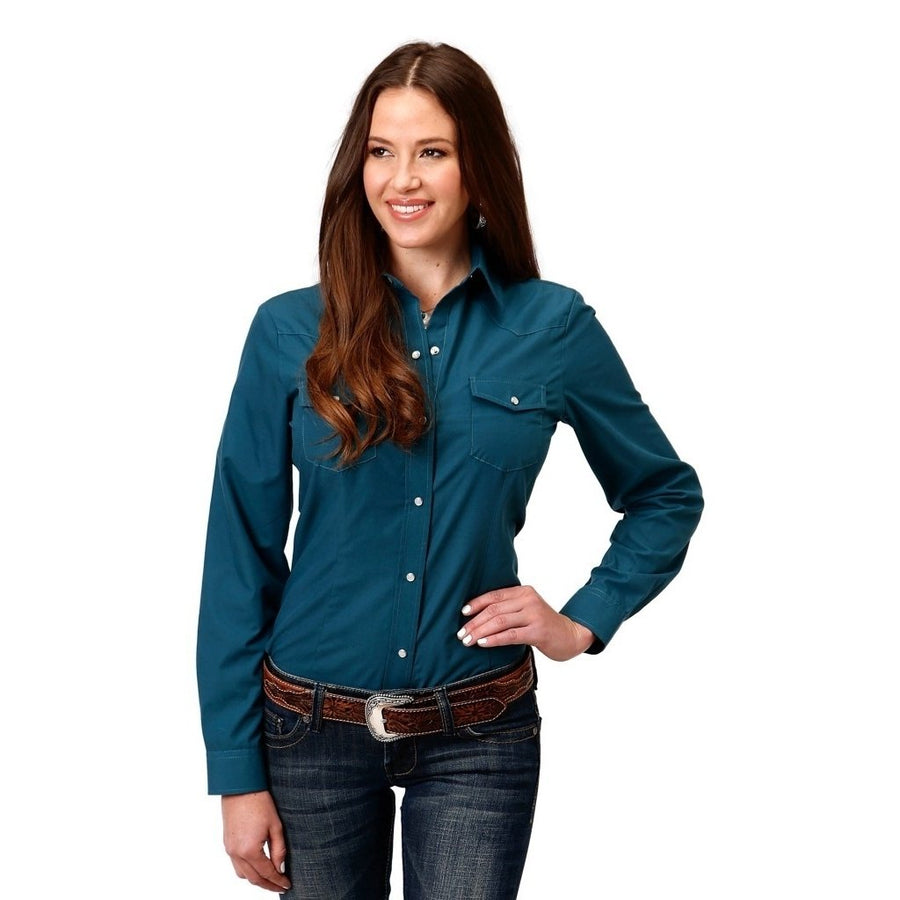 Roper Western Shirt Womens L/S Snap Cuffs Teal 01-050-0025-0725 GR Image 1