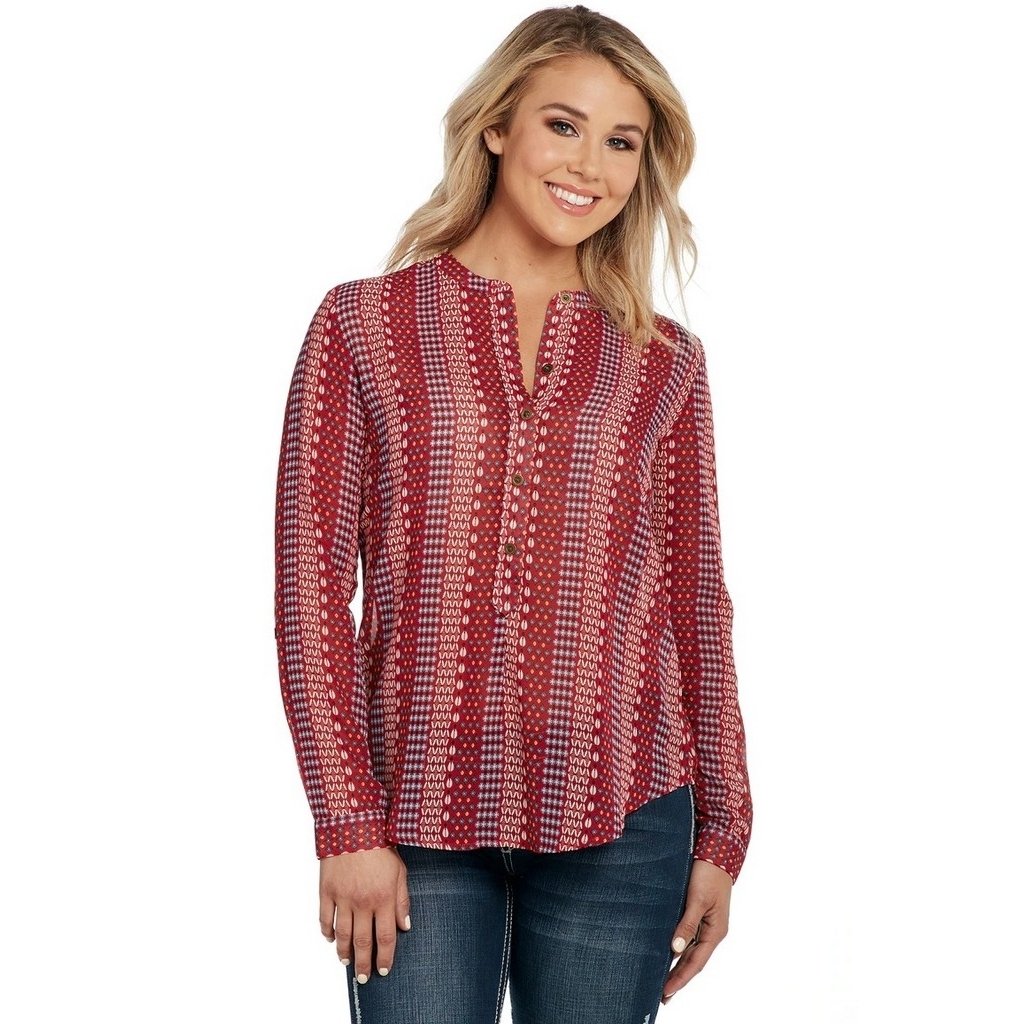 Cowgirl Up Western Shirt Womens L/S Convertible Button Red CG90205 Image 1