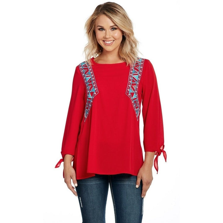 Cowgirl Up Western Shirt Womens 3/4 Sleeve Embroidery Red CG90103 Image 1