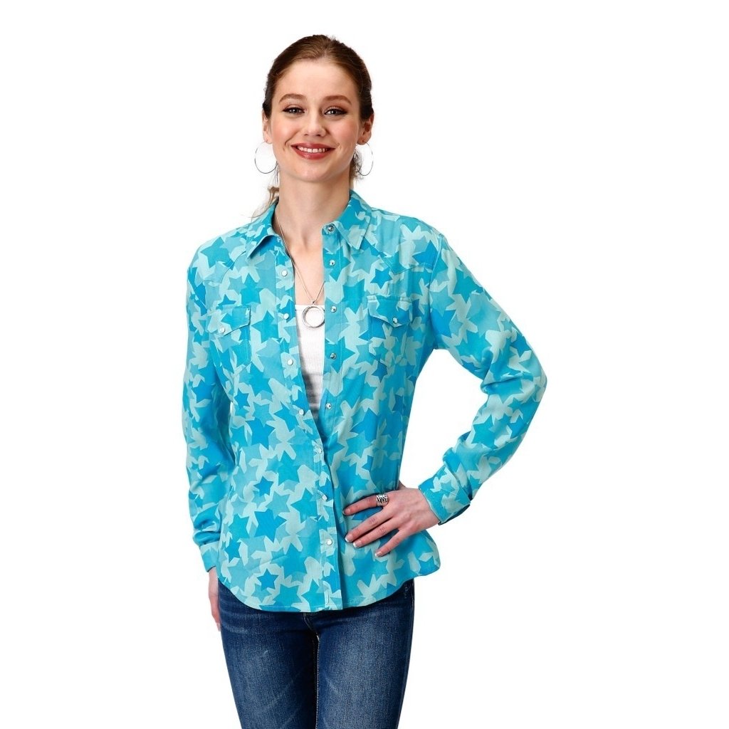 Roper Western Shirt Womens L/S Five Star Blue 03-050-0590-2023 BU Image 1