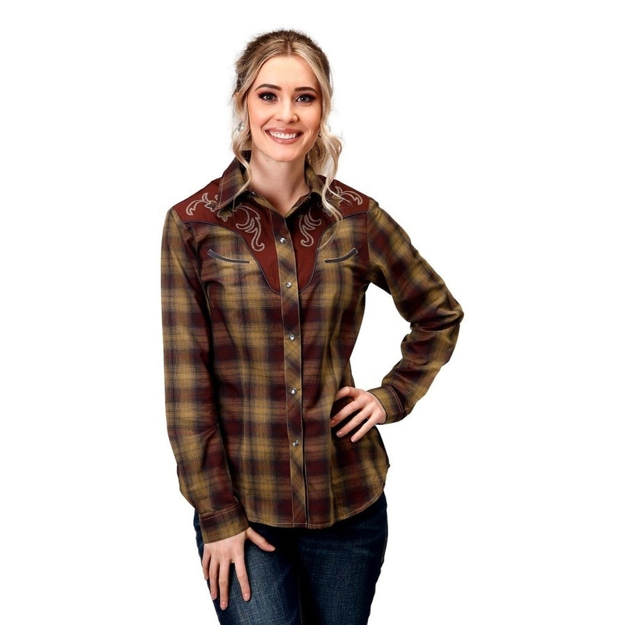 Roper Western Shirt Womens L/S Snap Plaid Brown 01-050-0024-6071 BR Image 1