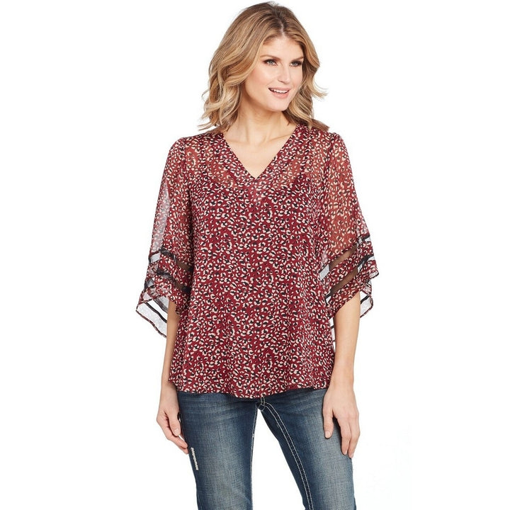 Cowgirl Up Western Shirt Womens Bell 3/4 Sleeve Arrow Red CG01003 Image 1