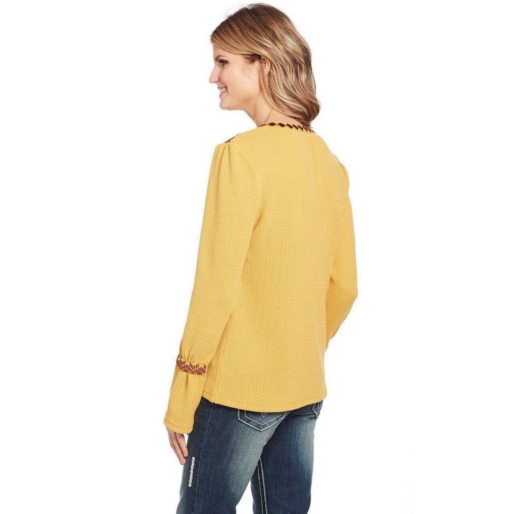 Cowgirl Up Western Shirt Womens L/S Waffle Knit Mustard CG01103 Image 2