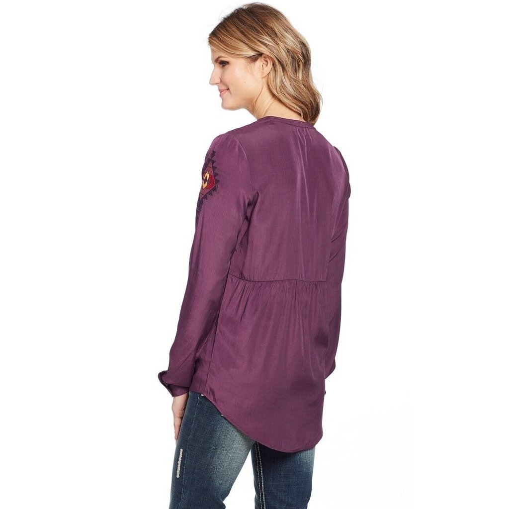 Cowgirl Up Western Shirt Womens L/S Geometric Henley Purple CG01102 Image 2