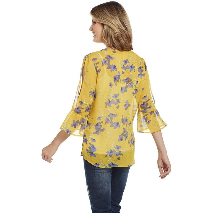 Cowgirl Up Western Shirt Womens 3/4 Sleeve Bell Floral Yellow CG00503 Image 2