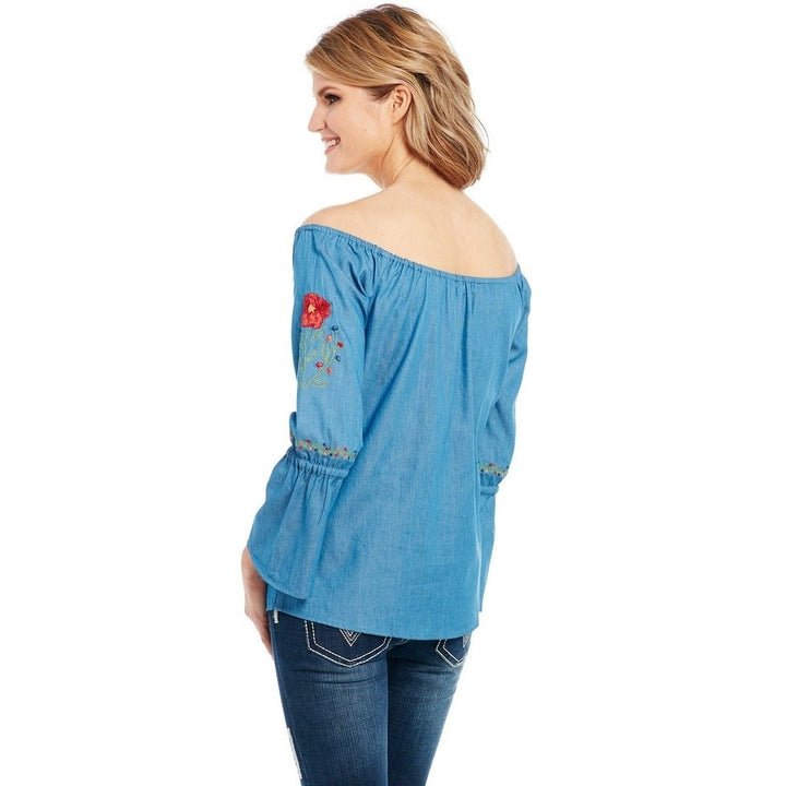 Cowgirl Up Western Shirt Womens L/S Off Shoulder Chambray CG90703 Image 2