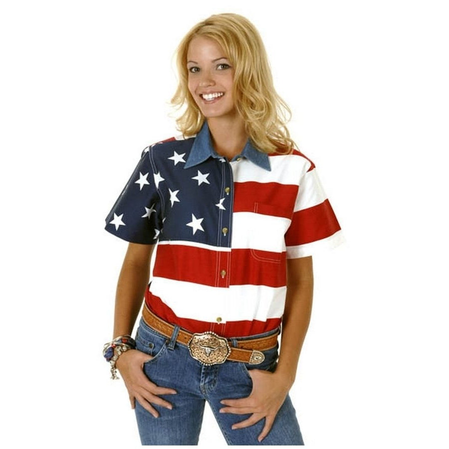 Roper Western Shirt Womens S/S USA Flag Button Red 03-051-0185-0101 RE Image 1