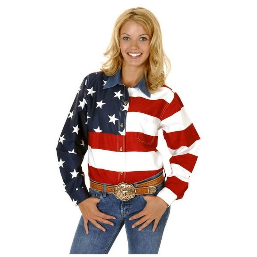 Roper Western Shirt Women Long Sleeve USA Flag Red 03-050-0185-0101 RE Image 1