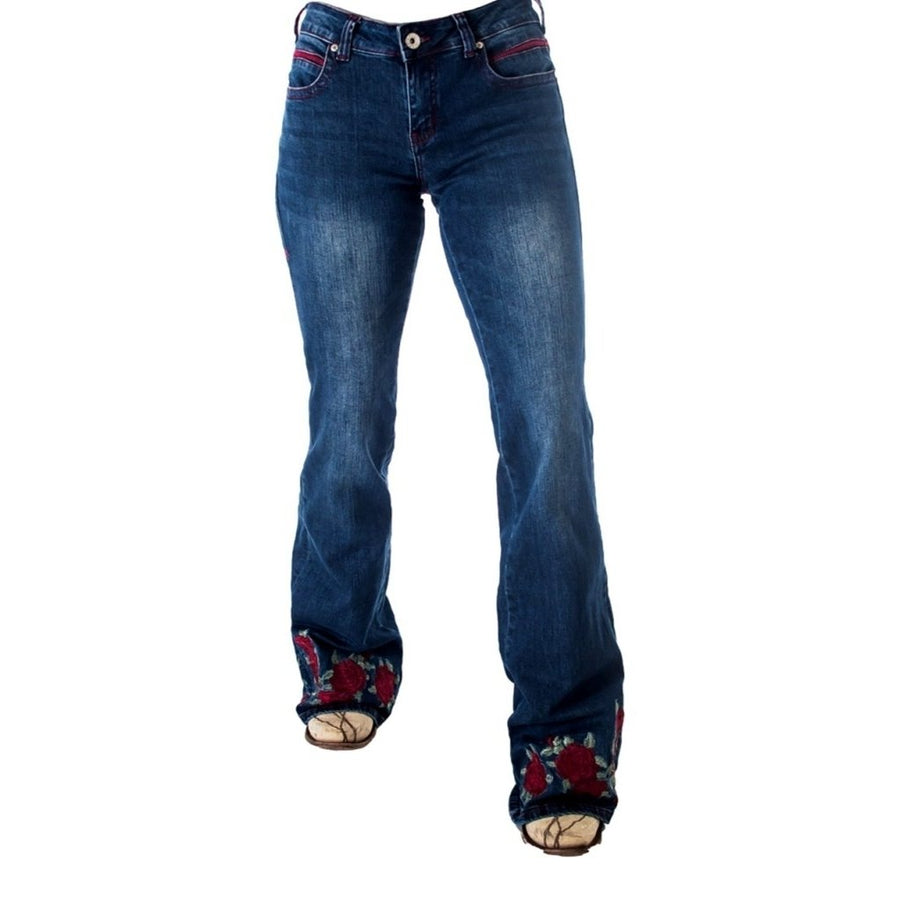 Cowgirl Tuff Western Jeans Womens Embroidered Roses Med Wash JROSER Image 1