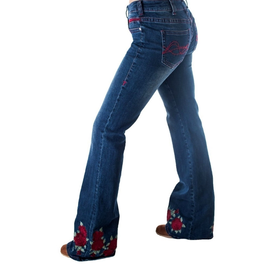 Cowgirl Tuff Western Jeans Womens Embroidered Roses Med Wash JROSER Image 2