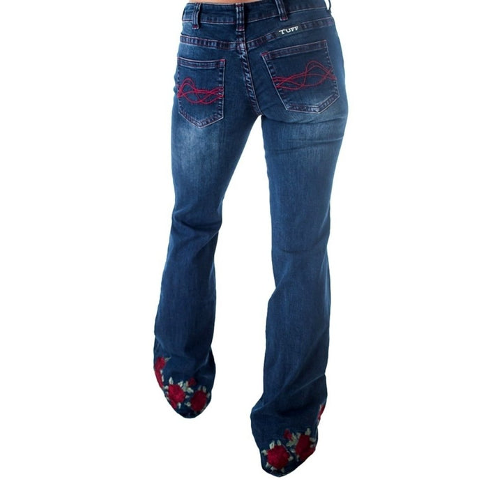 Cowgirl Tuff Western Jeans Womens Embroidered Roses Med Wash JROSER Image 3