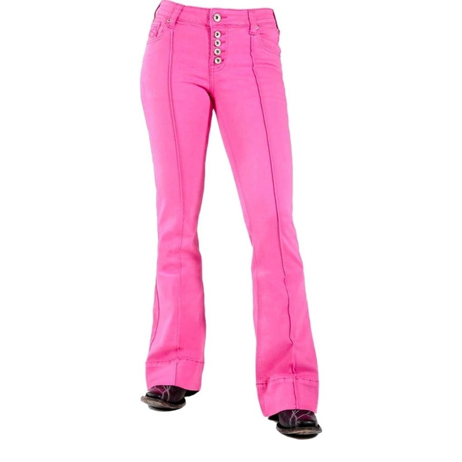 Cowgirl Tuff Western Jeans Womens Trouser Button Hot Pink JHOTPI Image 1