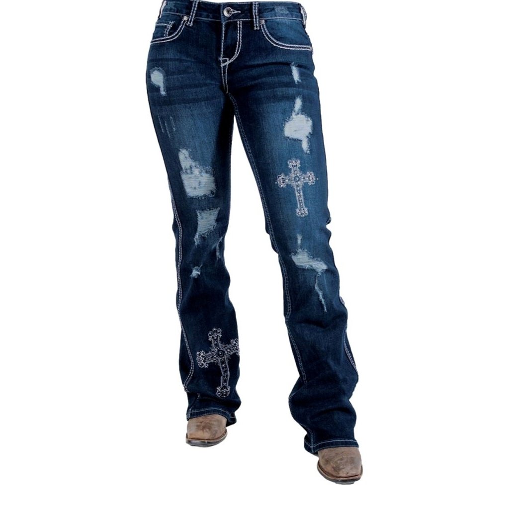 Cowgirl Tuff Western Jeans Womens Hope Bootcut Mid Rise Dark JHOPEJ Image 1