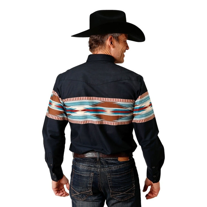 Roper Western Shirt Mens L/S Aztec Border Black 03-001-0431-0610 BL Image 2