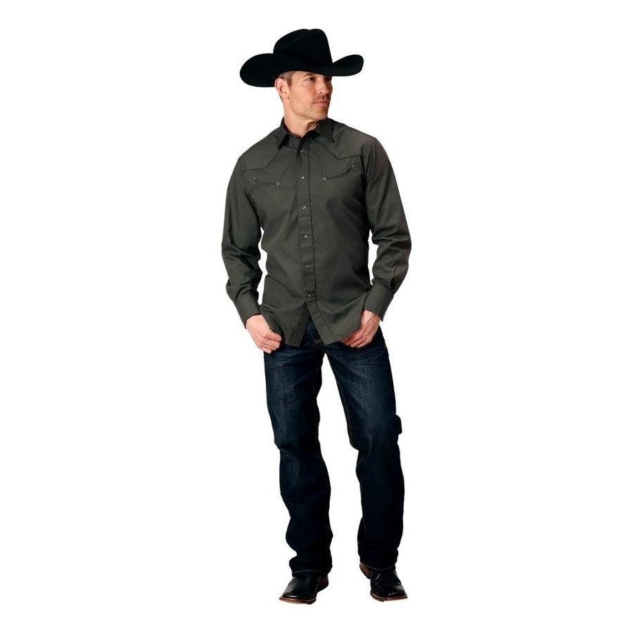 Roper Western Shirt Mens Solid Wheel L/S Gray 01-001-0017-1072 GY Image 1