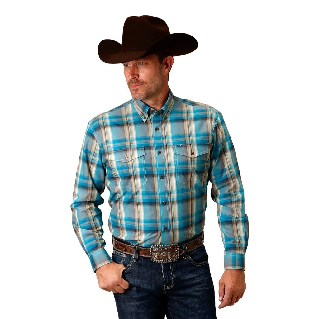 Roper Western Shirt Mens L/S Button Turquoise 03-001-0378-7029 BU Image 1