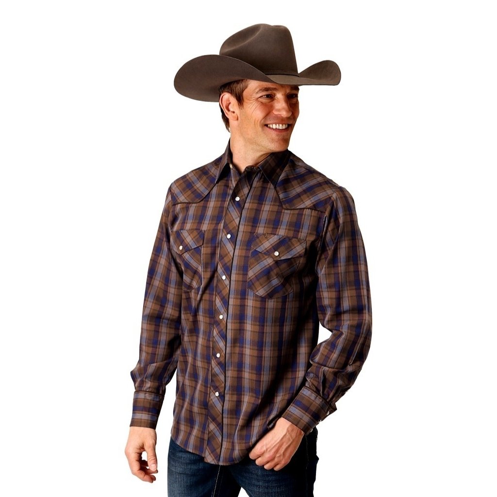 Roper Western Shirt Mens L/S Plaid Retro Piped 01-001-0086-6044 BU Image 1