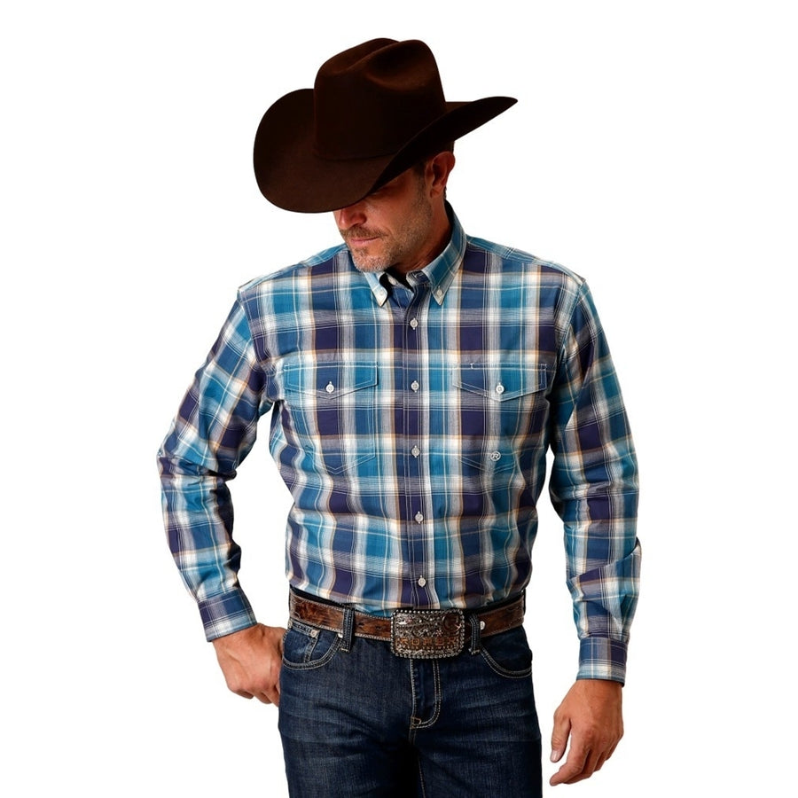 Roper Western Shirt Mens L/S Plaid Purple 03-001-0378-7030 PU Image 1