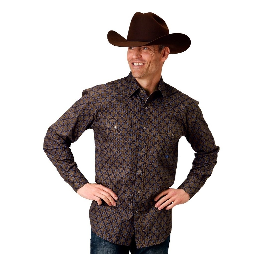 Roper Western Shirt Mens L/S Snap Print Brown 03-001-0225-1004 BR Image 1