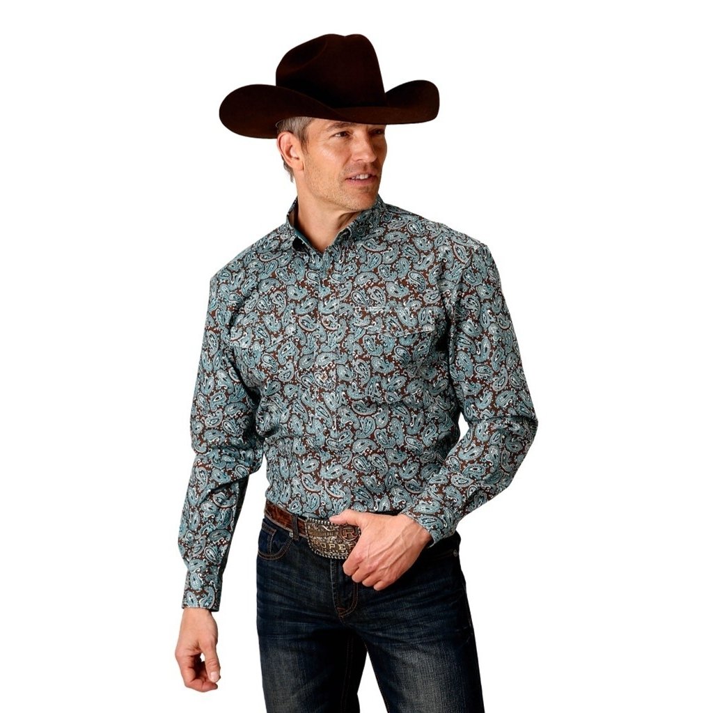 Roper Western Shirt Mens L/S Paisley Turquoise 03-001-0325-6017 BU Image 1