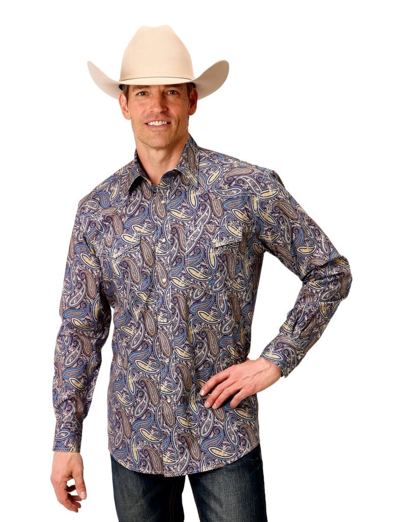 Roper Western Shirt Mens L/S Plum Multi-Color 03-001-0225-6013 MU Image 1