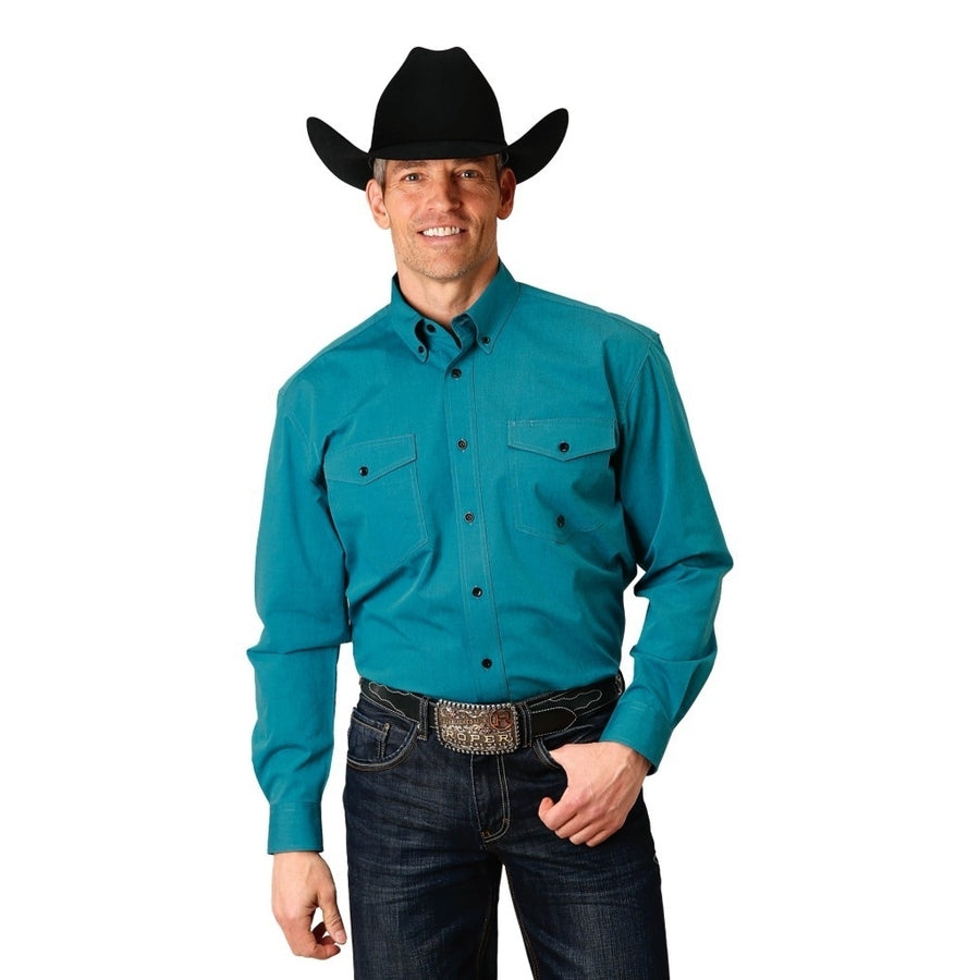 Roper Western Shirt Mens L/S Button Solid Teal 03-001-0365-0707 GR Image 1