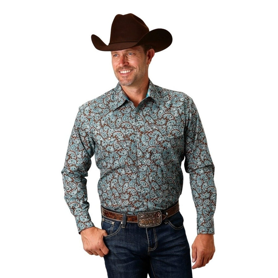 Roper Western Shirt Mens L/S Paisley Turquoise 03-001-0225-6017 BU Image 1