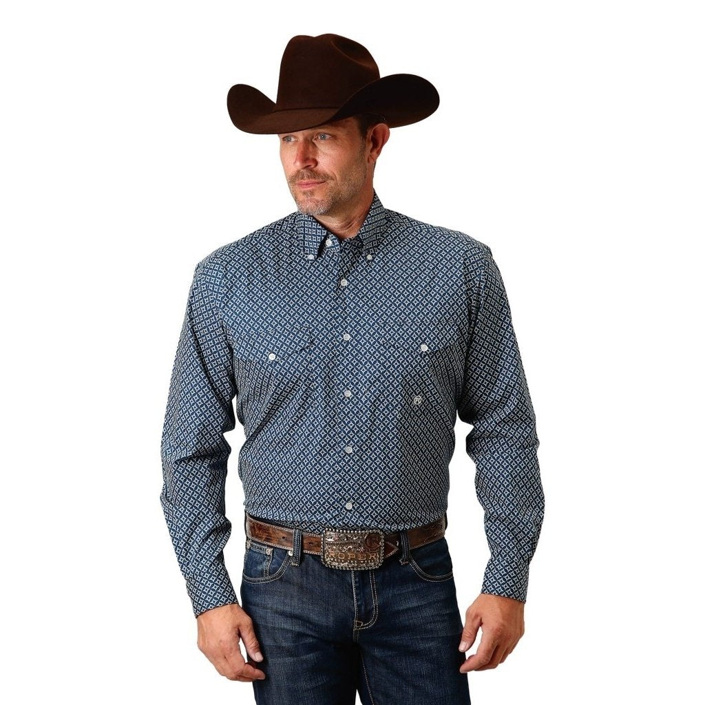 Roper Western Shirt Mens L/S Stretch Print Blue 03-001-0325-6018 BU Image 1