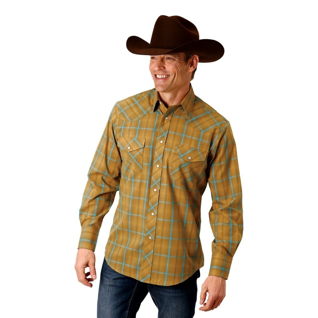 Roper Western Shirt Mens L/S Pockets Plaid Yellow 01-001-0101-6042 YE Image 1